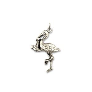 Vintage 925 Sterling Silver 3D Stork Carrying Baby Charm, 925 Silver Stork Charm